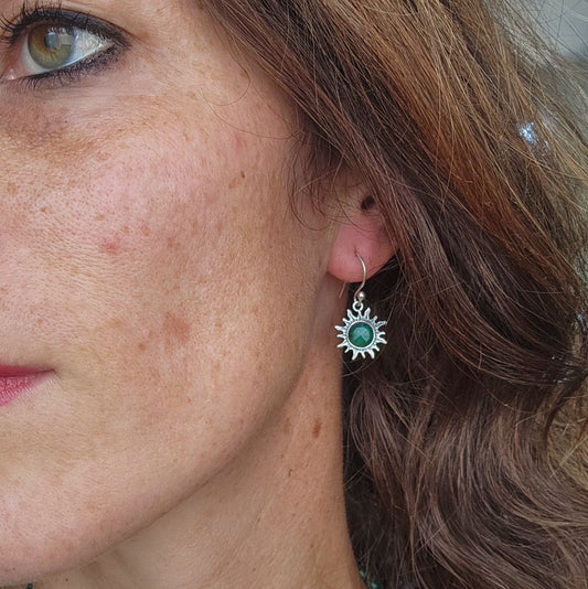 Boucles d'oreilles en Emeraude facettés - Soleil - Argent 925