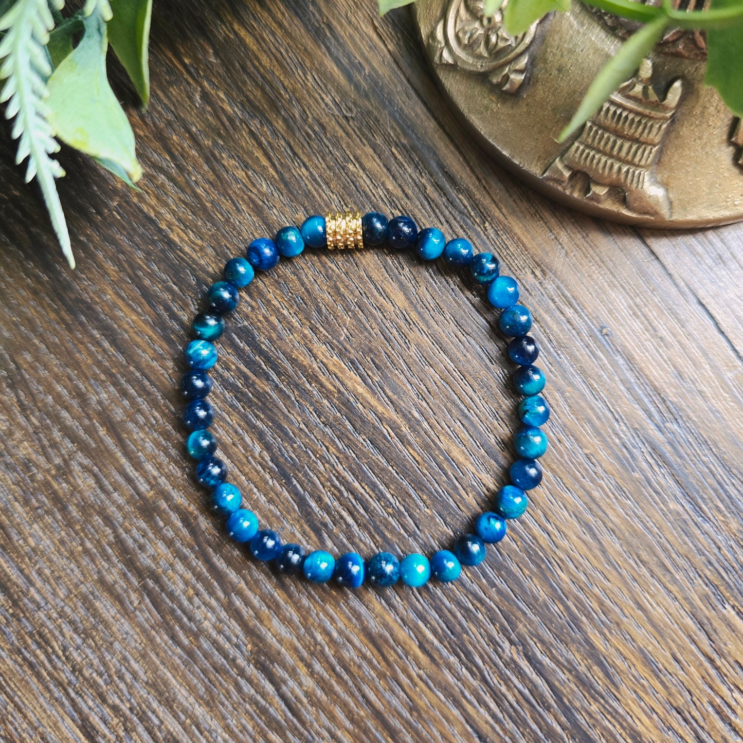 Bracelet en Œil de tigre bleu - 4mm