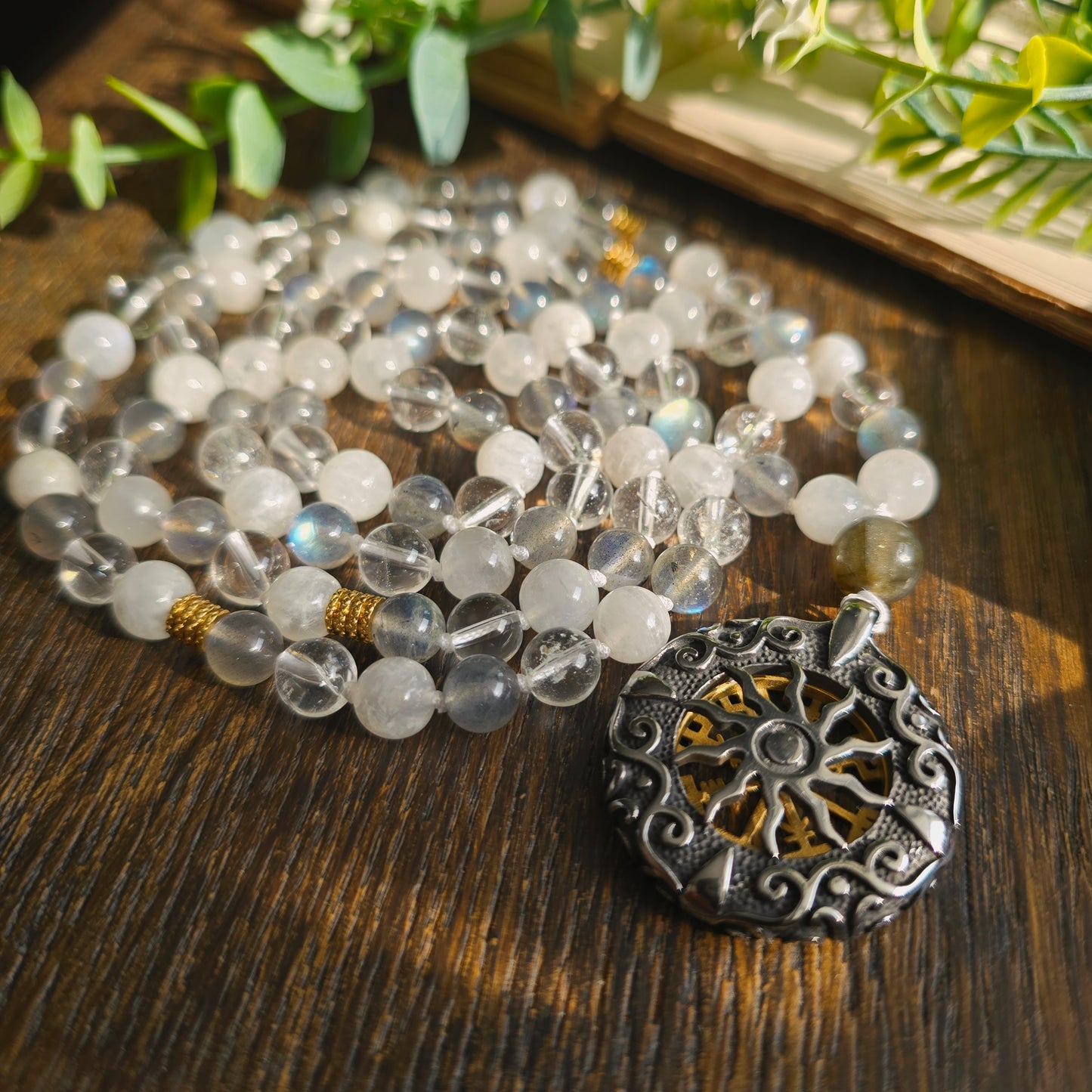 Mala Air - Paix intérieure - Pierre de lune, Labradorite et Cristal de roche - Boussole viking