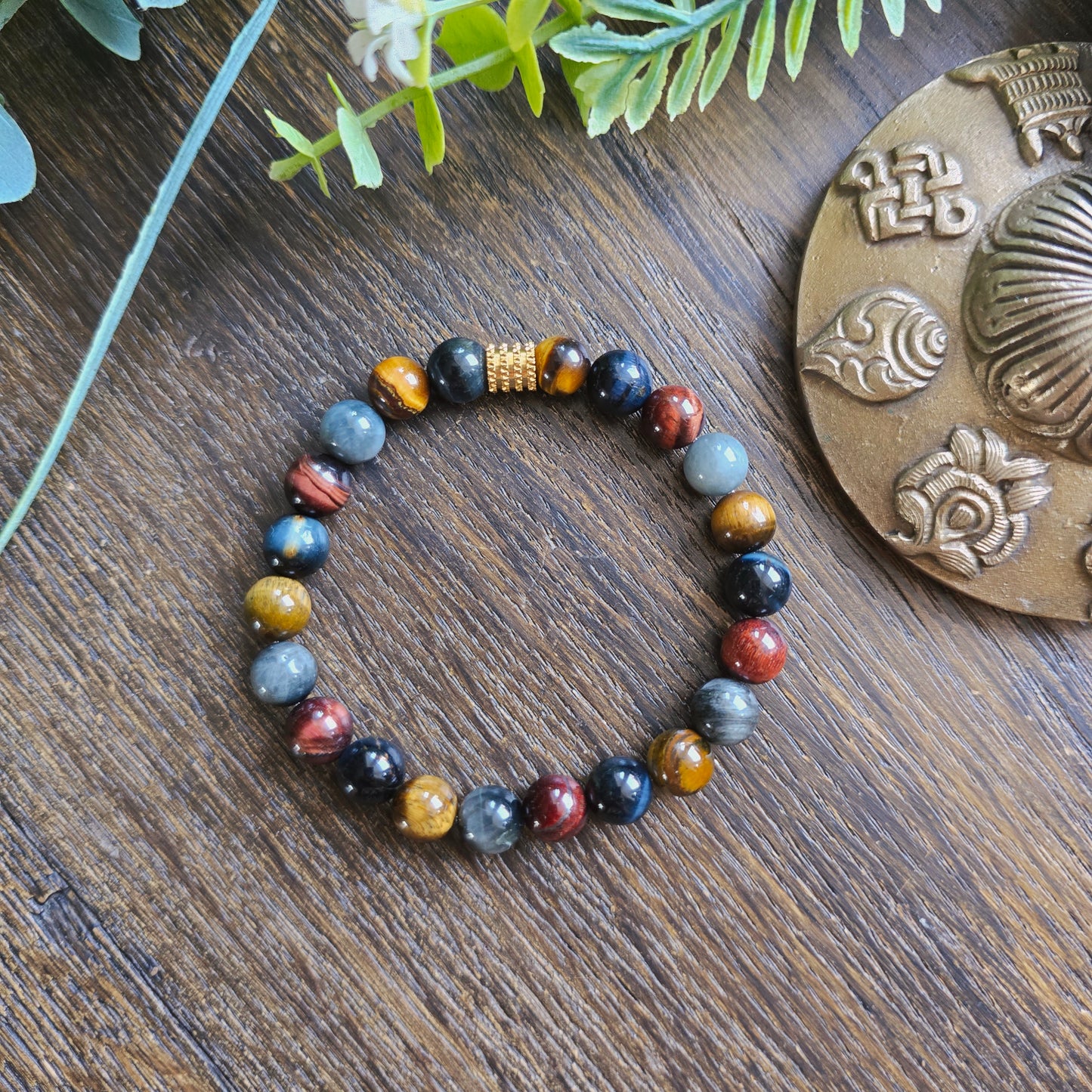 Bracelet 4 Yeux- Œil de tigre, taureau, faucon et aigle - 8mm