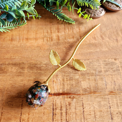 Rose en multi pierres - tige dorée