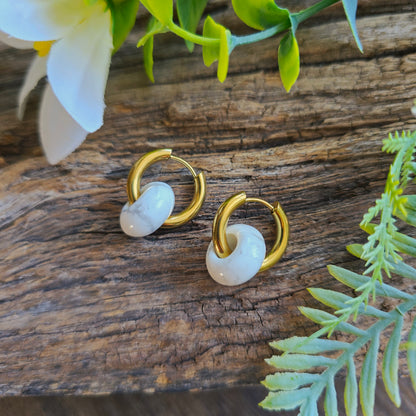 Boucles d'oreilles dorées en Howlite - Donuts
