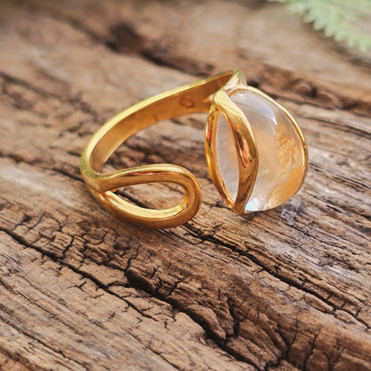 Bague réglable "Dorée" n°2 - Quartz blanc - Argent plaqué or 925