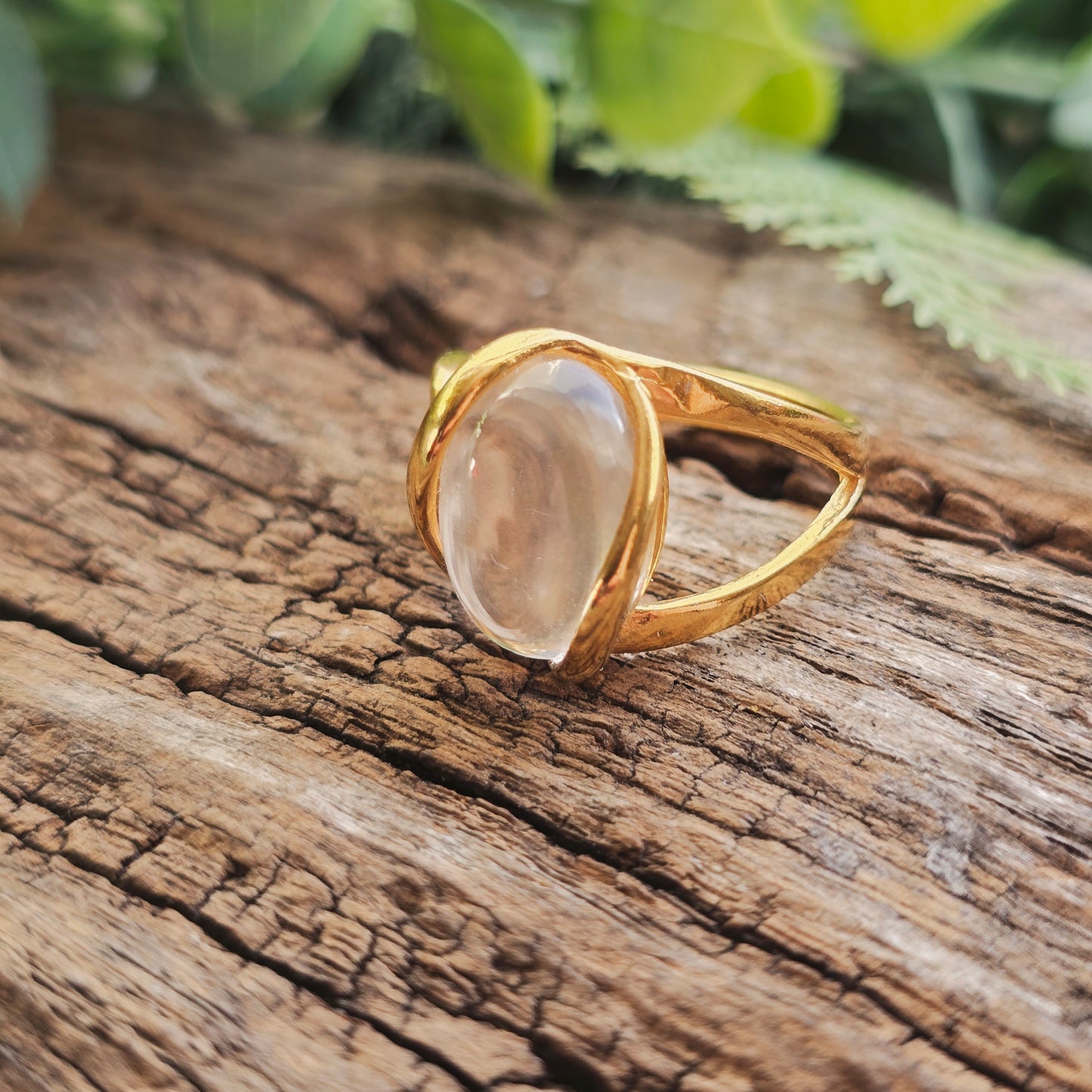 Bague réglable "Dorée" n°2 - Quartz blanc - Argent plaqué or 925