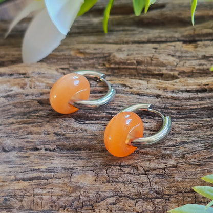 Boucles d'oreilles argentées en Cornaline - Donuts