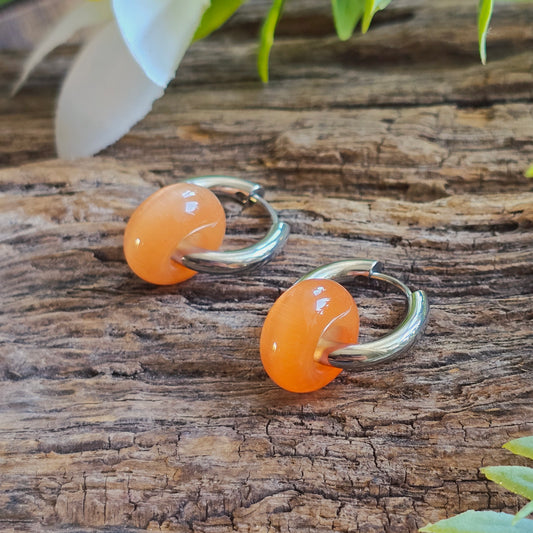 Boucles d'oreilles argentées en Cornaline - Donuts