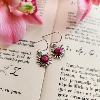 Boucles d'oreilles en Rubis facettés - Soleil - Argent 925