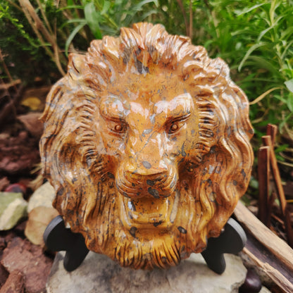 Sculpture Tête de Lion en Jaspe océan