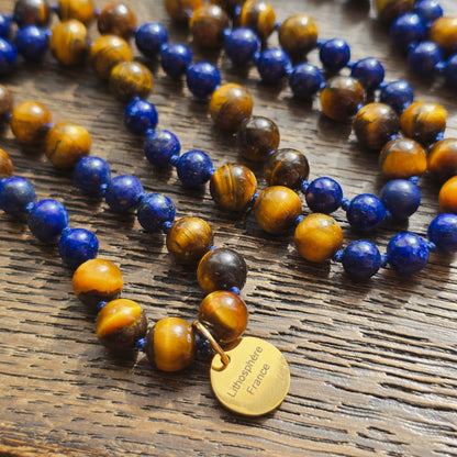 Mala Protection & Sagesse - Lapis-lazuli et Œil de tigre - Dragon