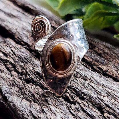 Bague réglable - Oeil de tigre - Argent  925