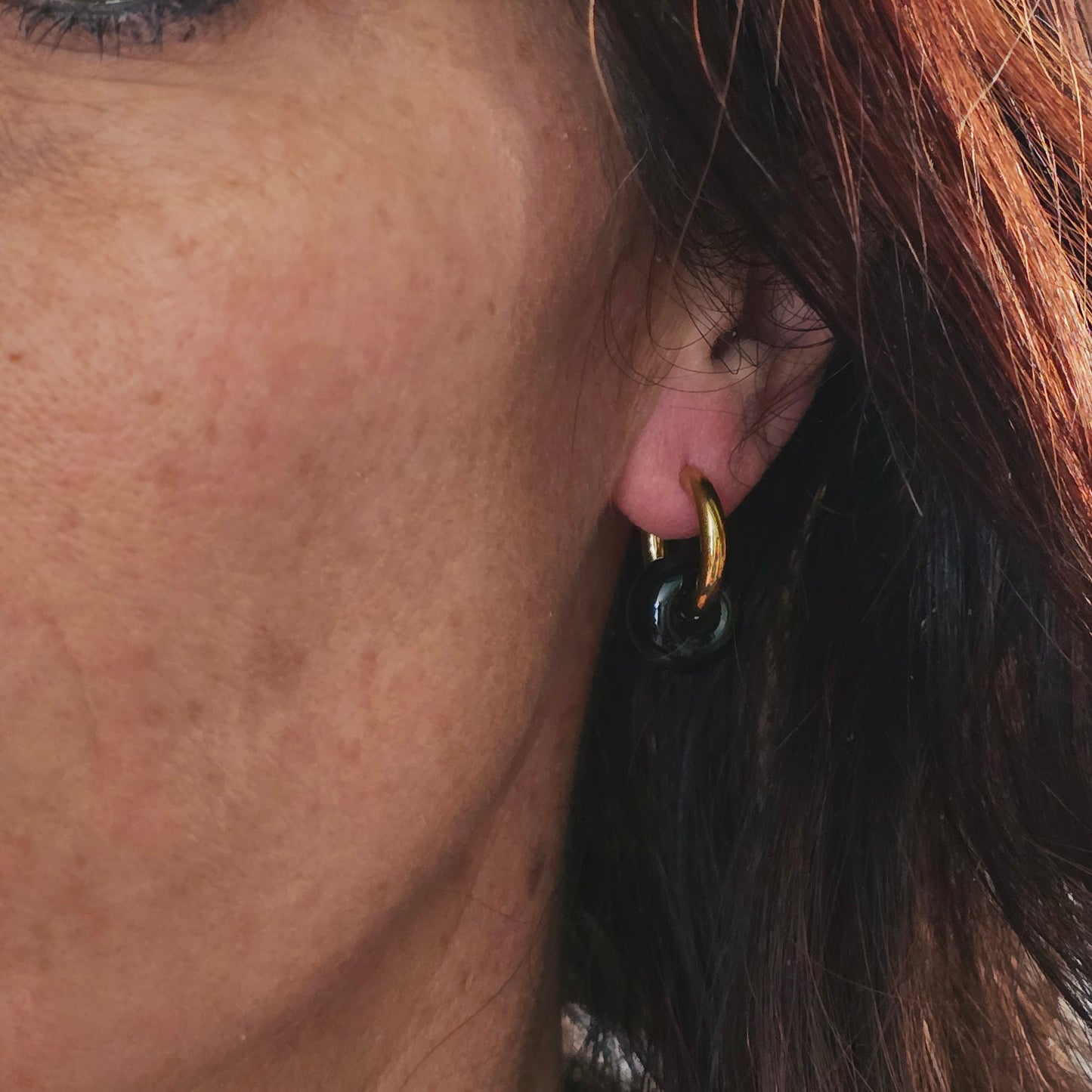 Boucles d'oreilles dorées en Agate rubanée - Donuts