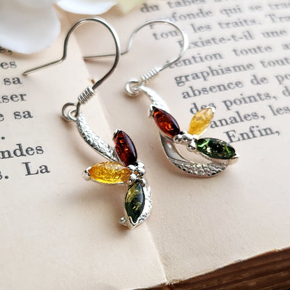 Boucles d'oreilles en Ambre "3 couleurs" - Fleur - Argent 925