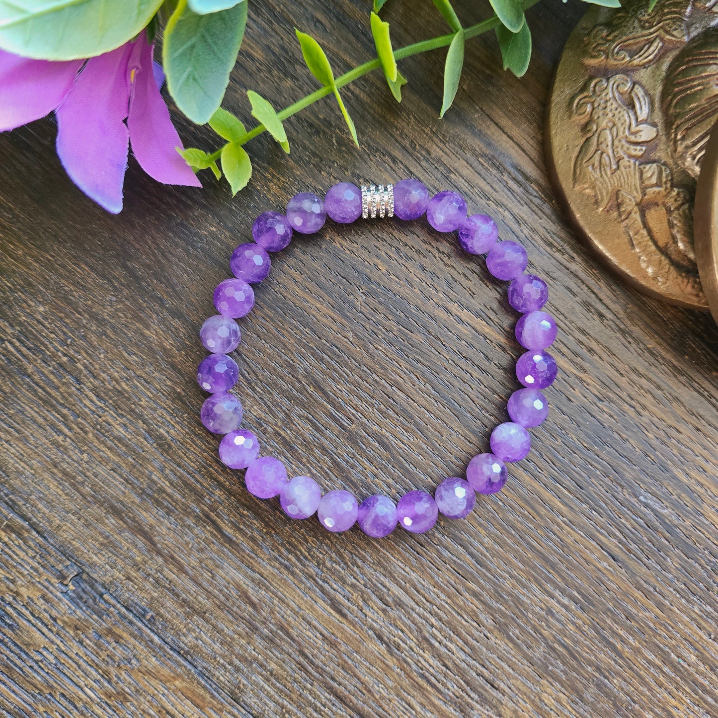 Bracelet en Améthyste - perles facettées - 8mm