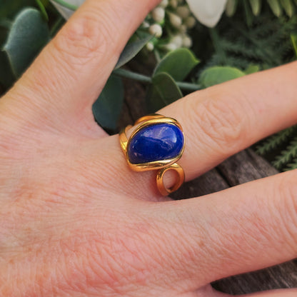 Bague réglable "Dorée" n°2 - Lapis Lazuli - Argent plaqué or 925