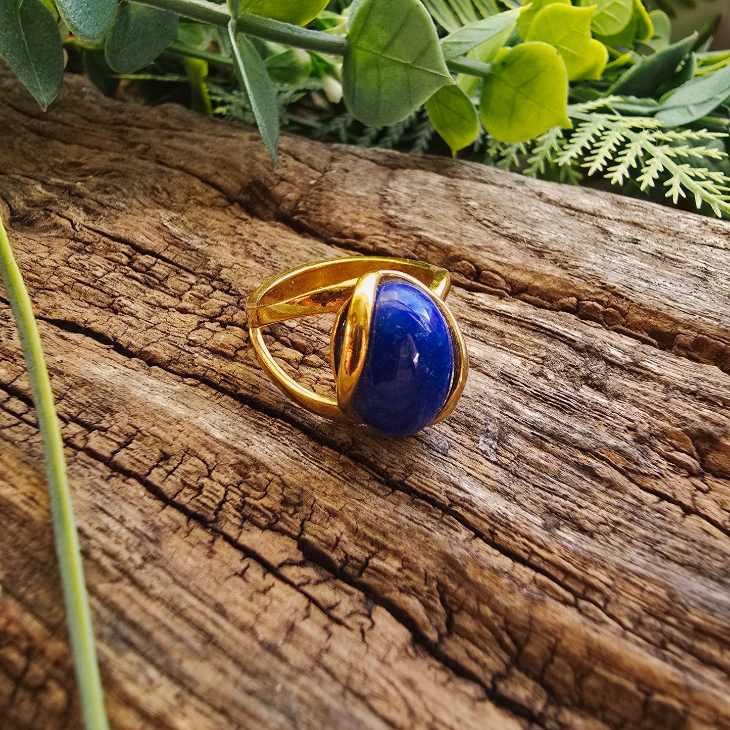 Bague réglable "Dorée" n°2 - Lapis Lazuli - Argent plaqué or 925