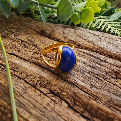 Bague réglable "Dorée" n°2 - Lapis Lazuli - Argent plaqué or 925