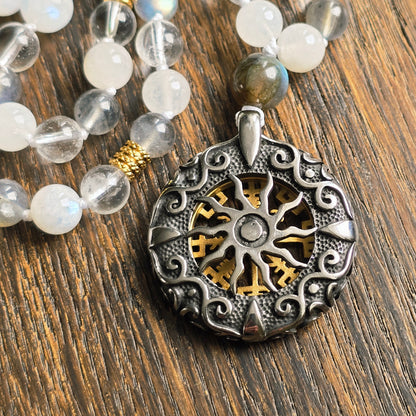 Mala Air - Paix intérieure - Pierre de lune, Labradorite et Cristal de roche - Boussole viking