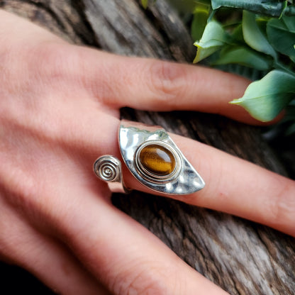 Bague réglable - Oeil de tigre - Argent  925
