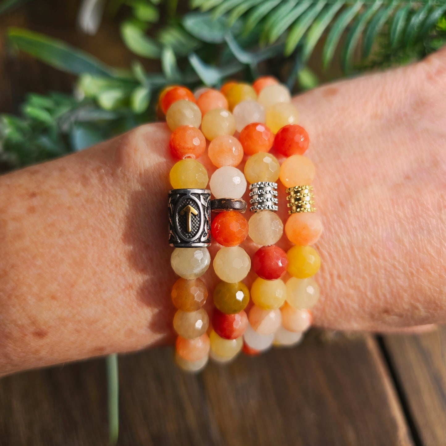 Bracelet en Quartz jaune et orange - perles facettées - 8mm