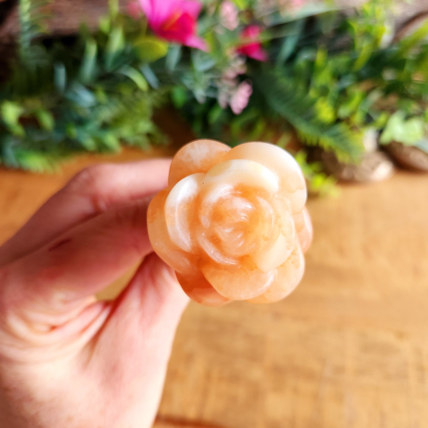 Rose en Calcite orange n°2 - tige argentée