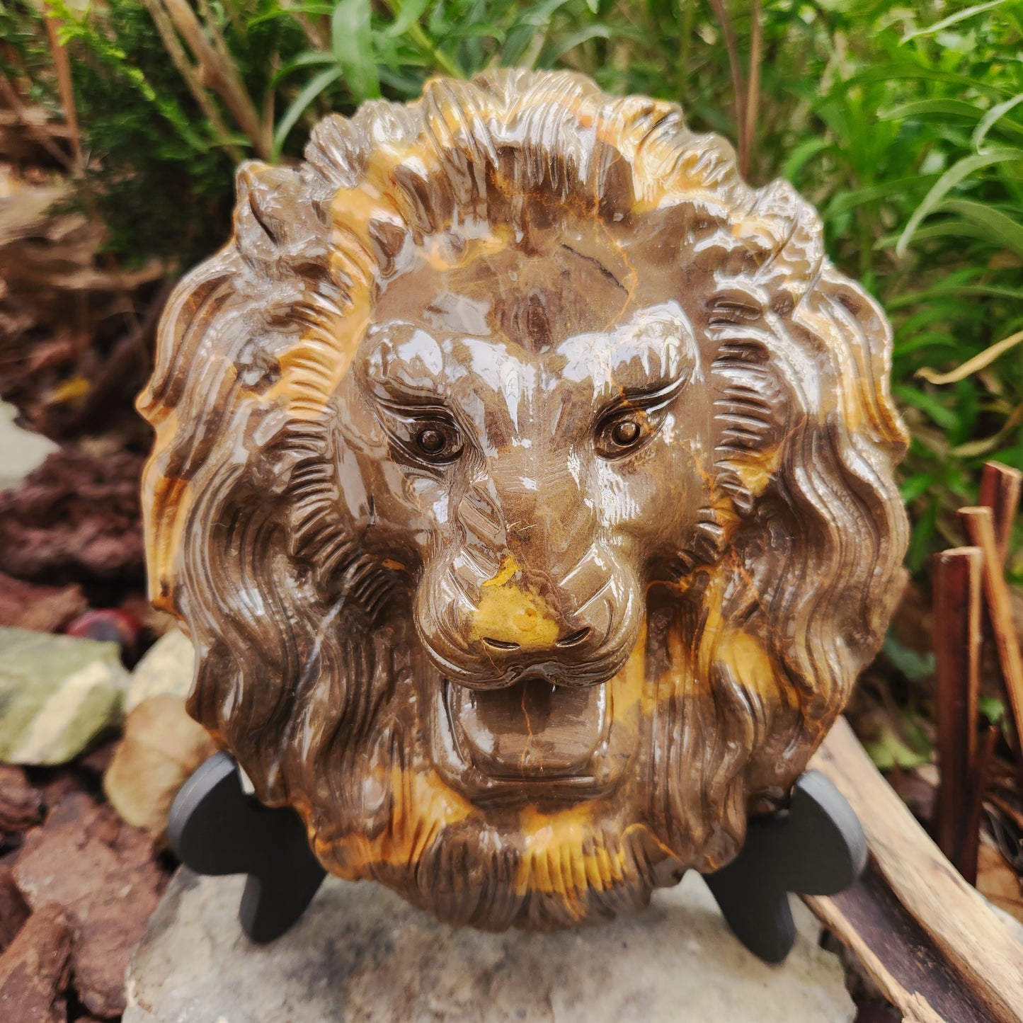 Sculpture Tête de Lion en Jaspe chocolat