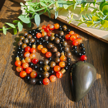 Mala Feu - Force vitale - Obsidienne noire, Cornaline et Bronzite