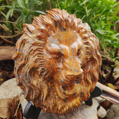 Sculpture Tête de Lion en Jaspe océan