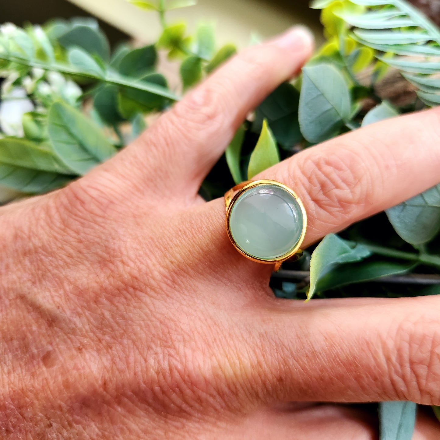 Bague réglable "Dorée" - Aigue marine - Argent plaqué or 925