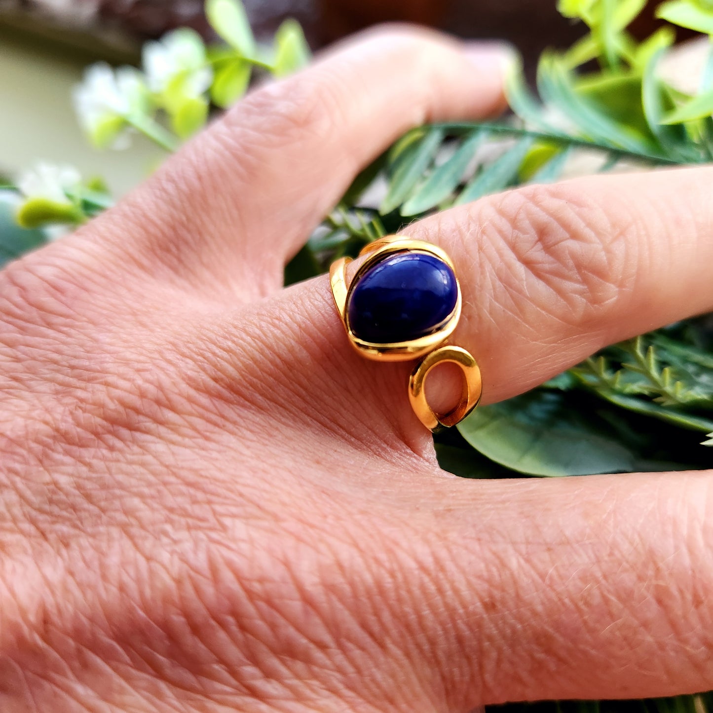 Bague réglable "Dorée" - Lapis Lazuli - Argent plaqué or 925