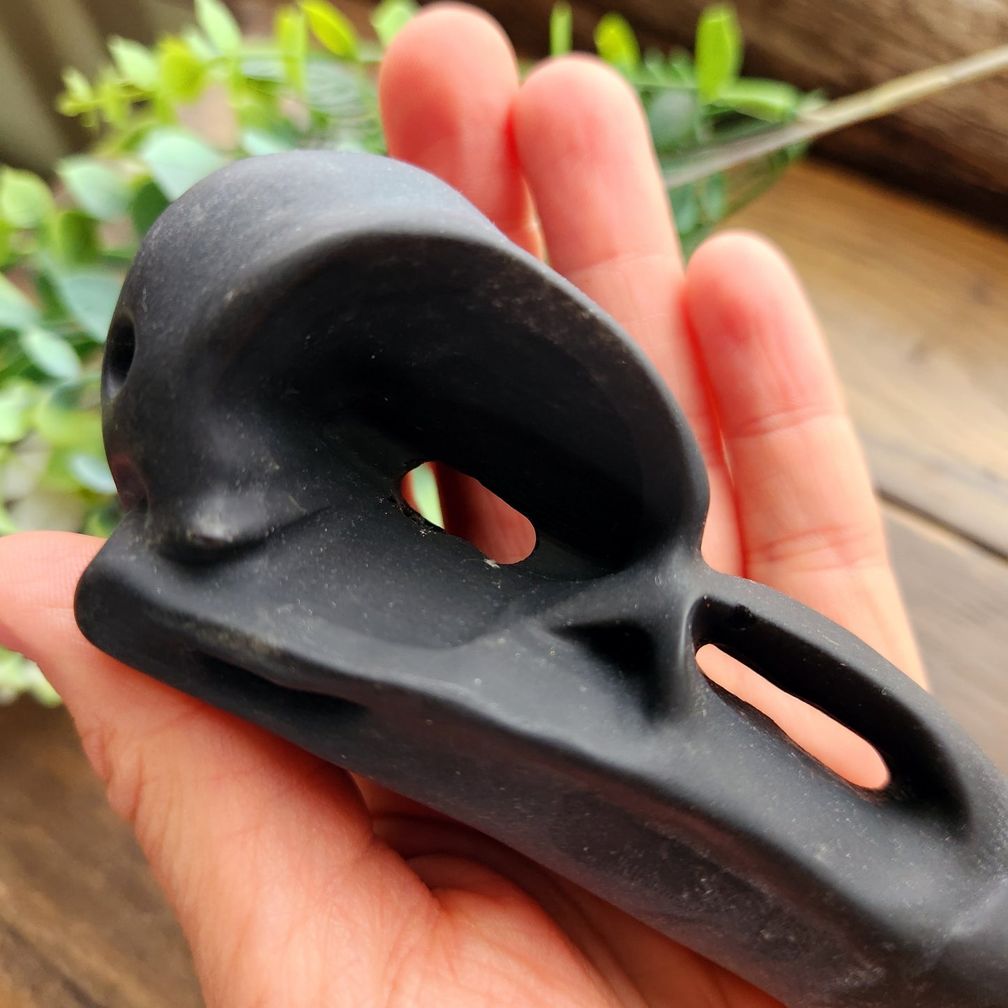 Crâne de corbeau en Obsidienne noire