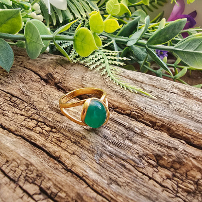 Bague réglable "Dorée" - Onyx vert - Argent plaqué or 925