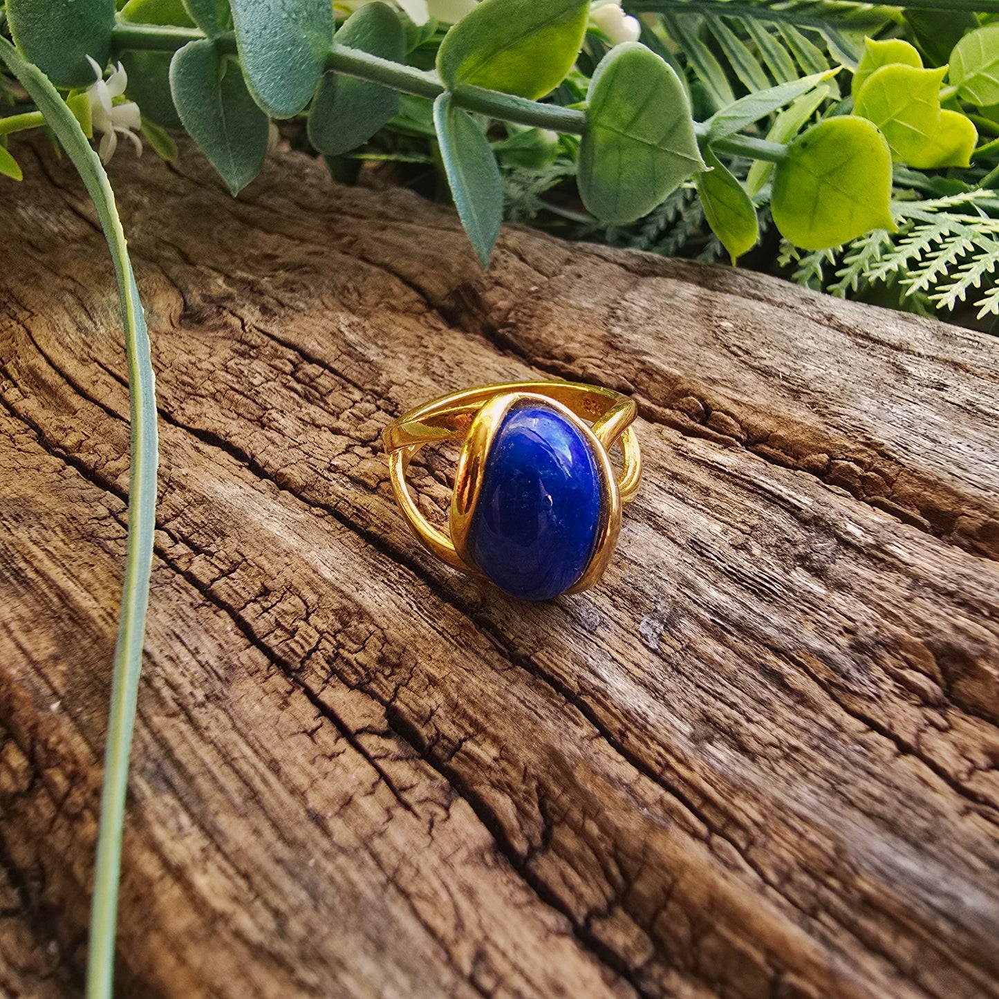 Bague réglable "Dorée" n°2 - Lapis Lazuli - Argent plaqué or 925