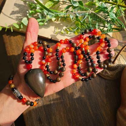 Mala Feu - Force vitale - Obsidienne noire, Cornaline et Bronzite