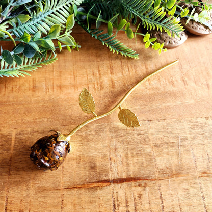 Rose en Œil de tigre - tige dorée