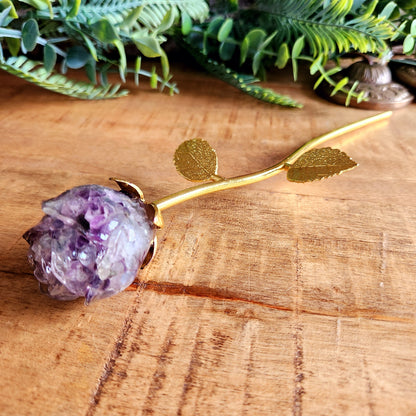 Rose en Fluorite - tige dorée
