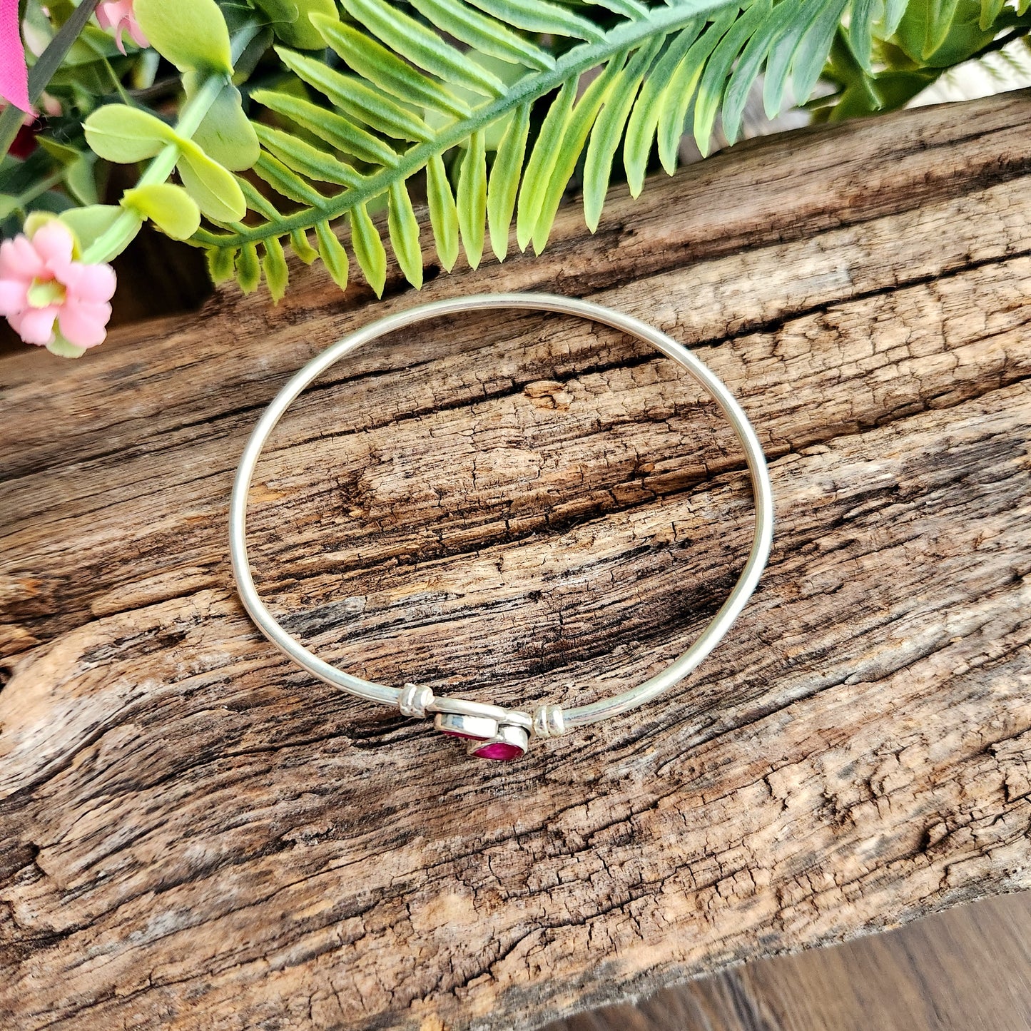 Jonc en Grenat rose - Argent 925