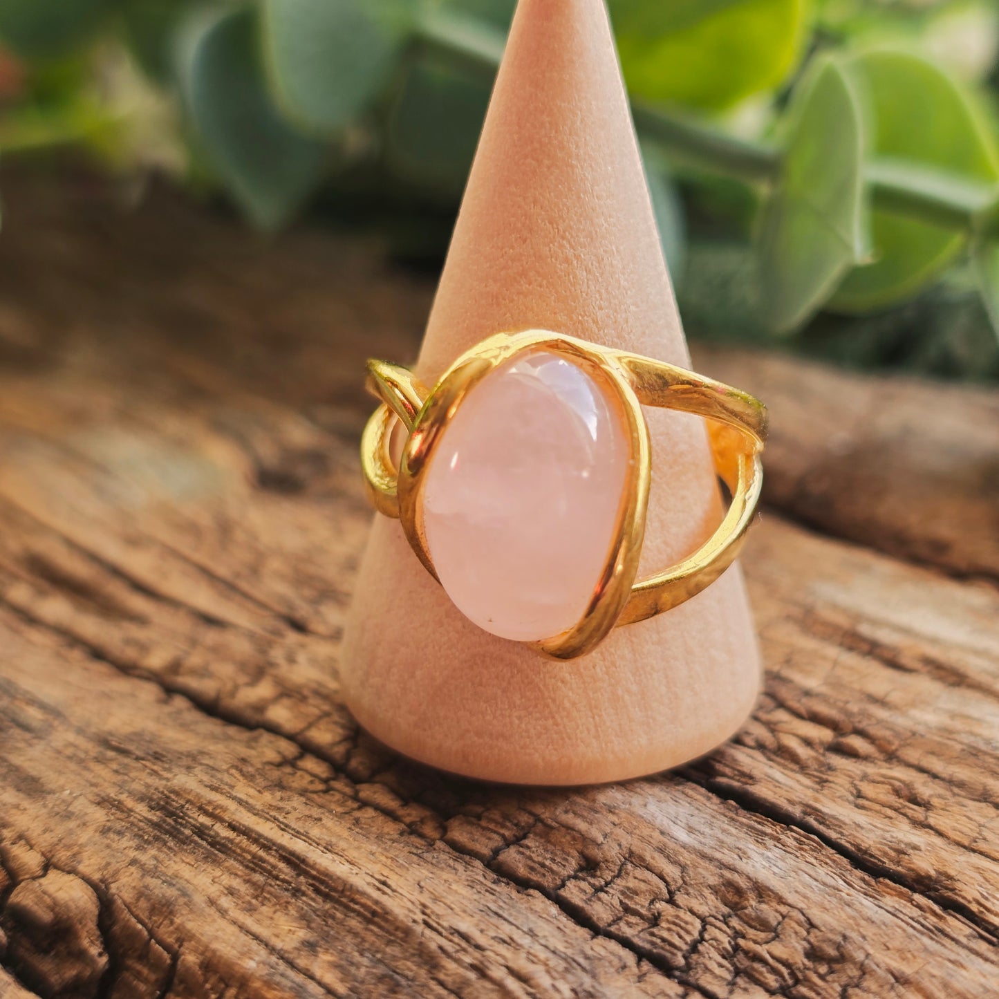 Bague réglable "Dorée" n°2 - Quartz rose - Argent plaqué or 925