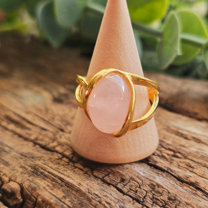 Bague réglable "Dorée" n°2 - Quartz rose - Argent plaqué or 925