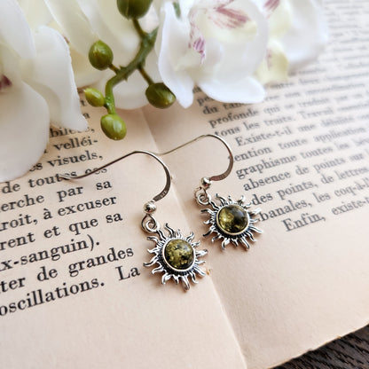 Boucles d'oreilles en Ambre vert - Soleil - Argent 925