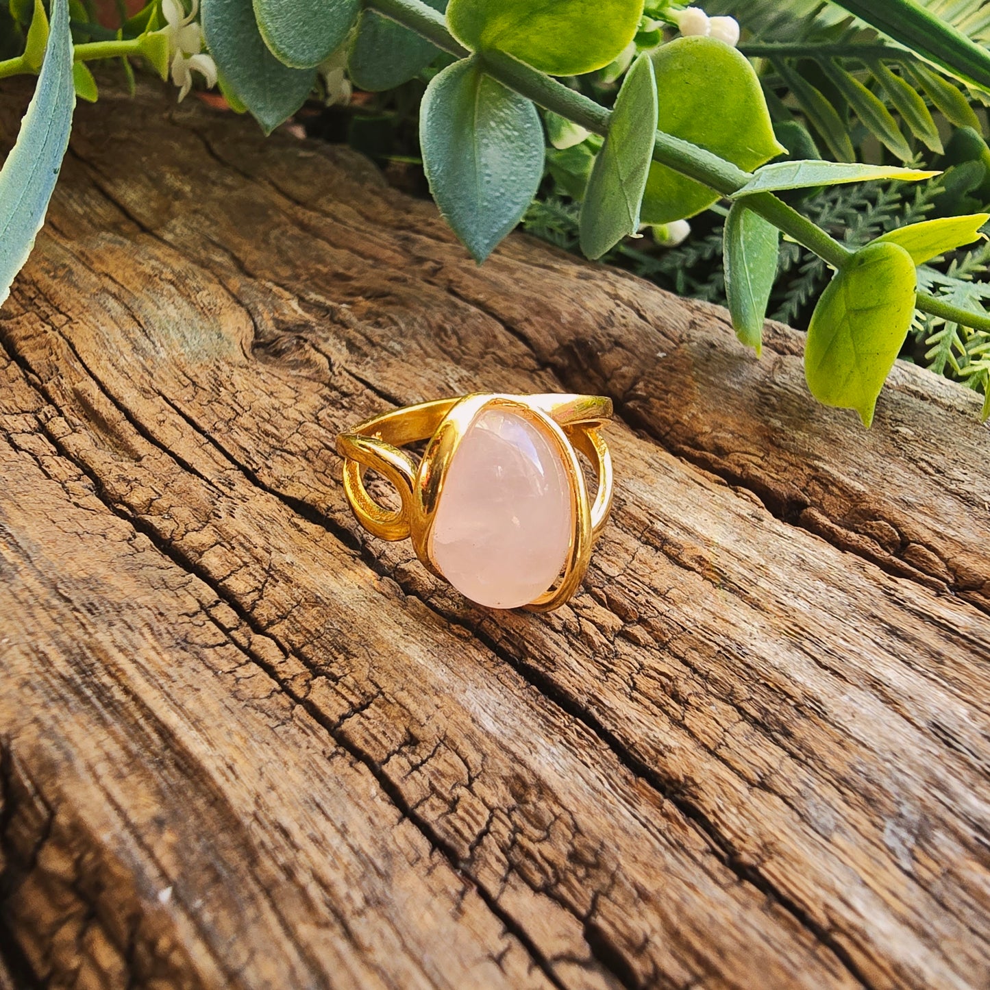 Bague réglable "Dorée" n°2 - Quartz rose - Argent plaqué or 925