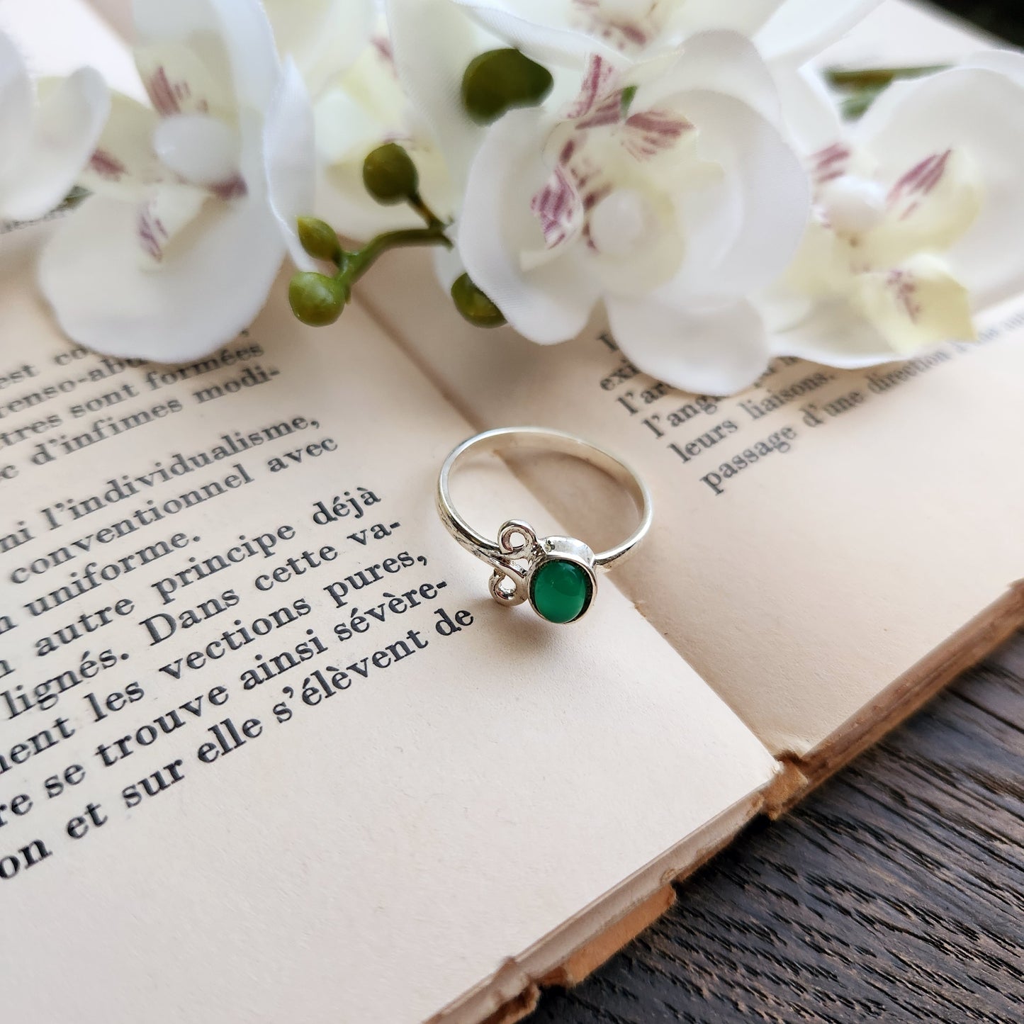 Bague réglable Vénus - Onyx vert - Argent 925