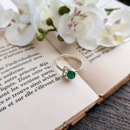 Bague réglable Vénus - Onyx vert - Argent 925