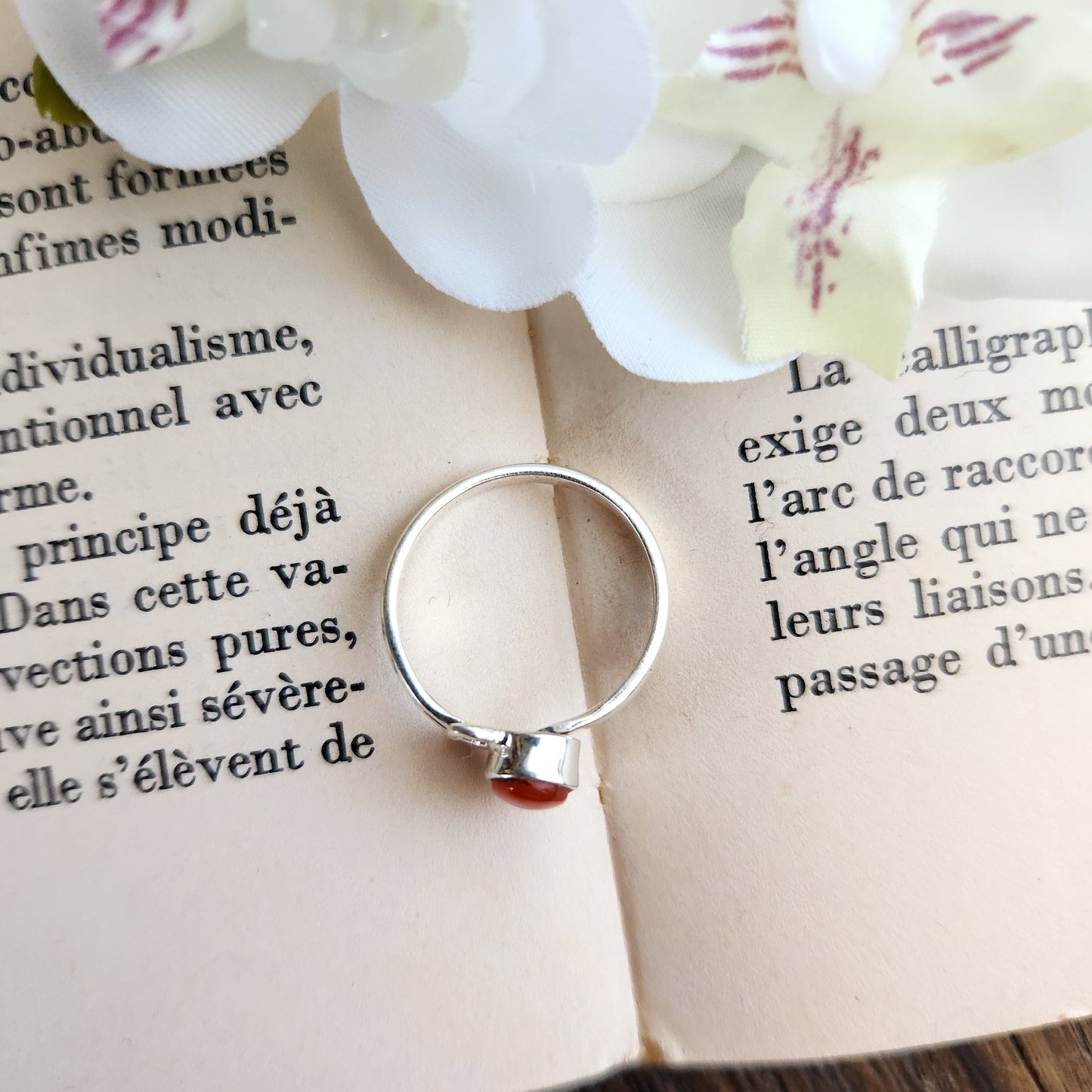 Bague réglable Vénus - Cornaline - Argent 925
