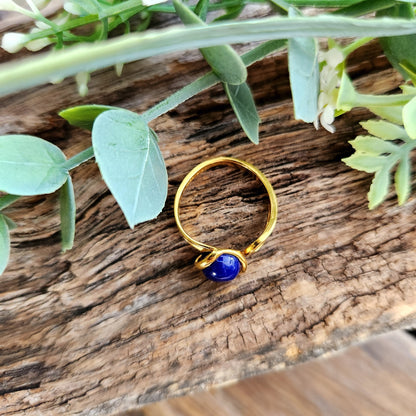 Bague réglable "Dorée" - Lapis Lazuli - Argent plaqué or 925