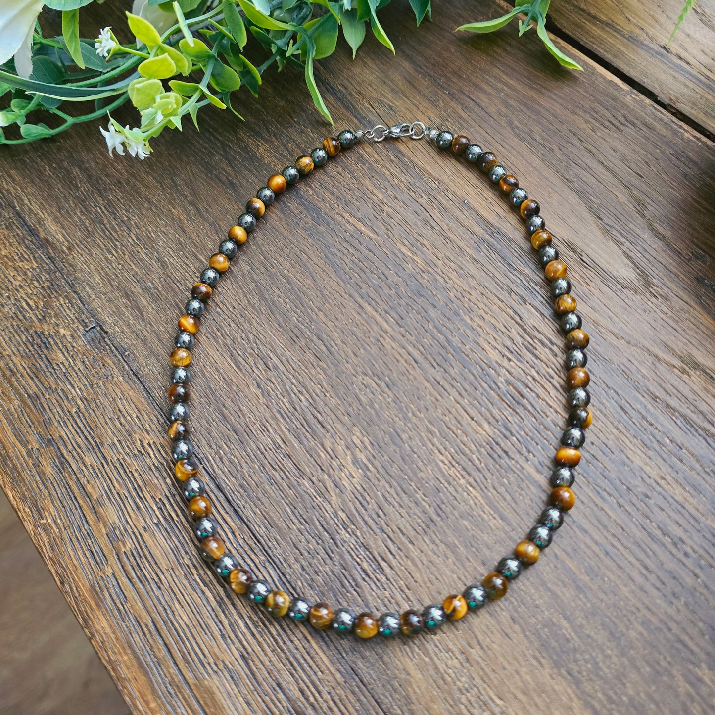 Collier en Œil de tigre & Hématite