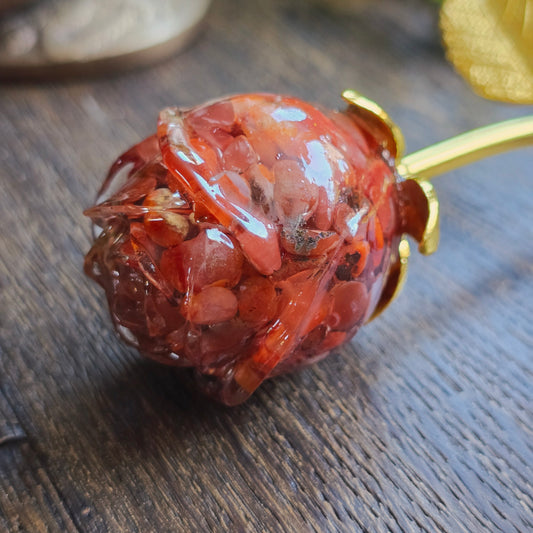 Rose en Cornaline - tige dorée