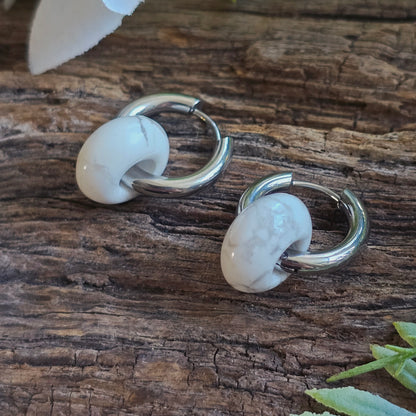 Boucles d'oreilles argentées en Howlite - Donuts