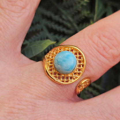 Bague réglable "Dorée" n°2 - Larimar - Argent plaqué or 925