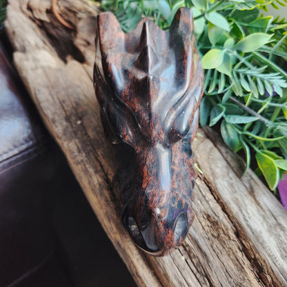Tête de dragon en Obsidienne acajou