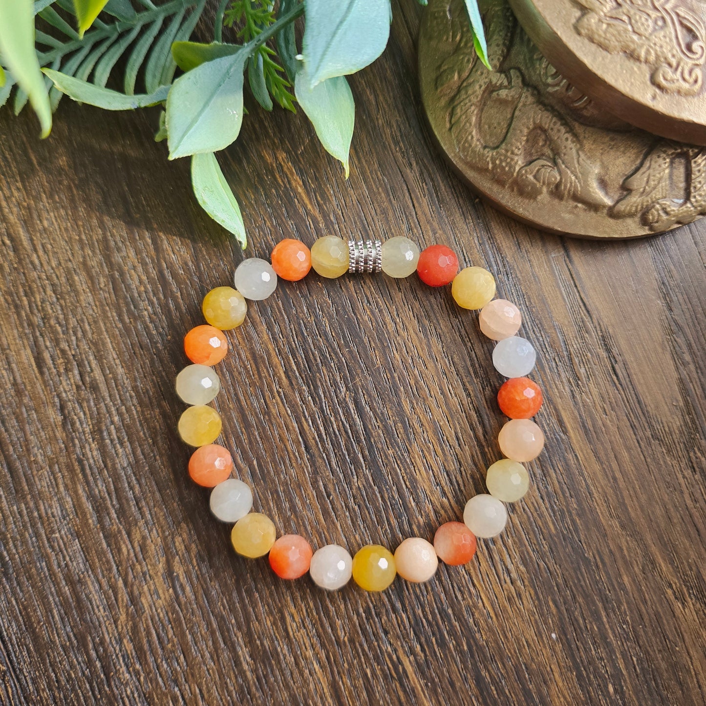 Bracelet en Quartz jaune et orange - perles facettées - 8mm